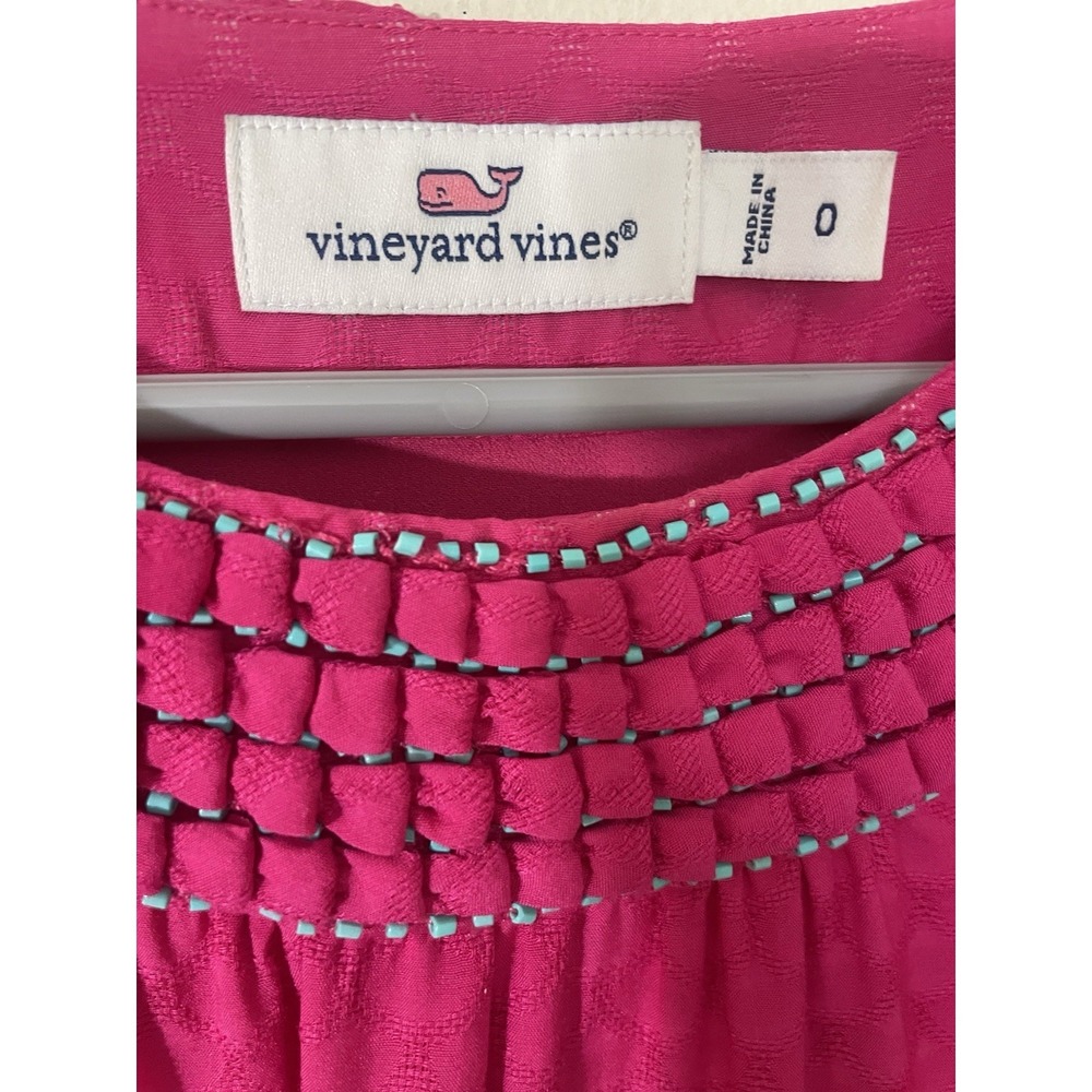 Vineyard Vines Size 0 Silk Blend Pink Dobby Embellished‎ Shift Dress Crew Neck - Picture 5 of 8